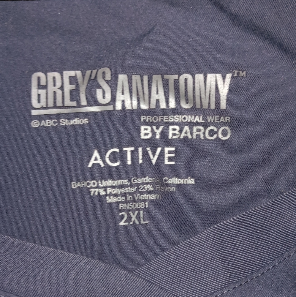 Grey Anatamy 2XL Gray Blue Scrub Top